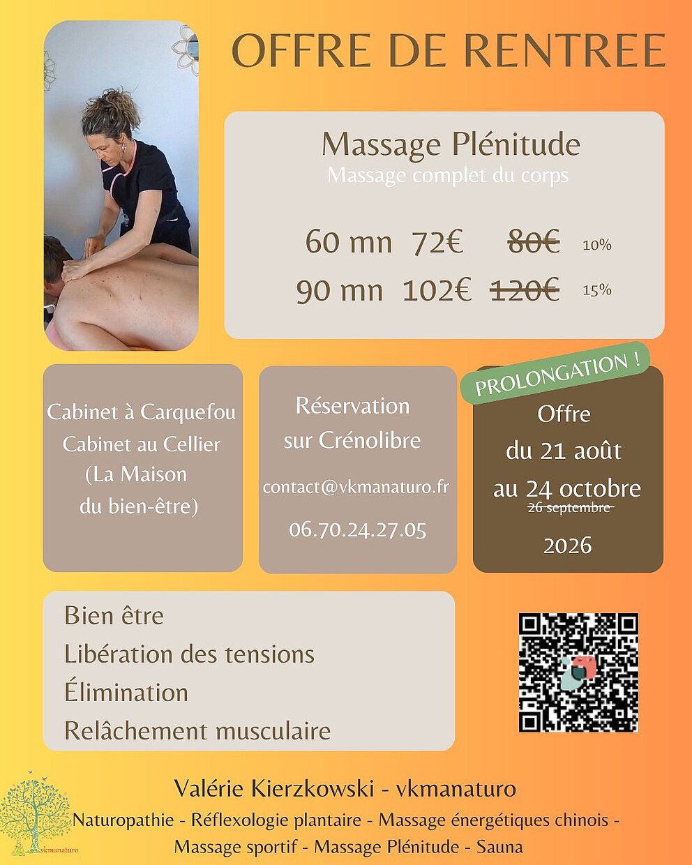 Offre rentrée Massage relaxant jusqu'au 24 octobre