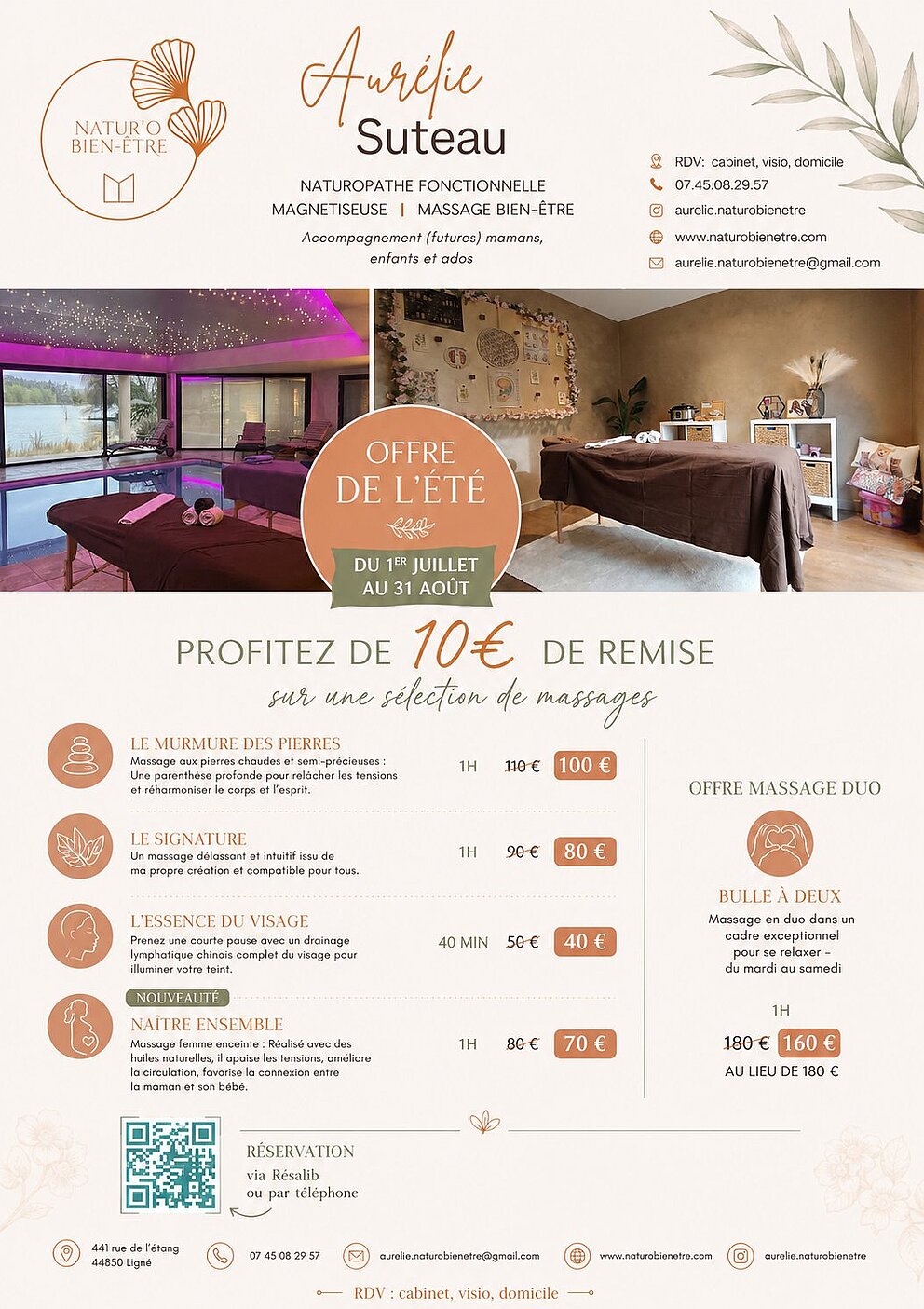 Offre de l'été: 10€ de remise sur une sélection de massages - Natur'o Bien-être à Ligné