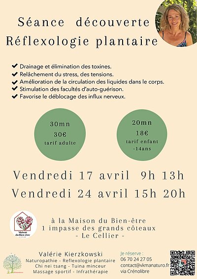 Séances découvertes réflexologie plantaire pendant les vacances scolaires à la Maison du bien-être