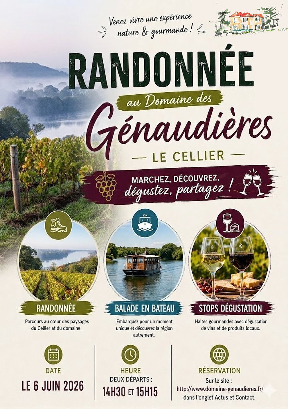 Randonnée et balade en bateau sur la Loire proposées par le Domaine des Génaudières